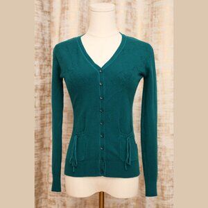 Teal V-Neck Cardigan with Stars Size S
